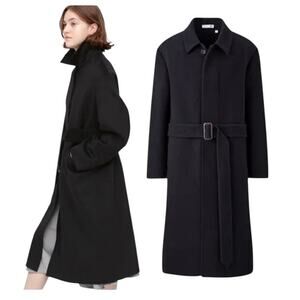 W ANDERSON X UNIQLO Wool Trench Double Face Belted Coat Black EUC Size XL